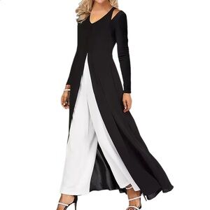 Masseys Elegant Black & White Women's Jumpsuit NWOT Size Medium, Zipper Up Back